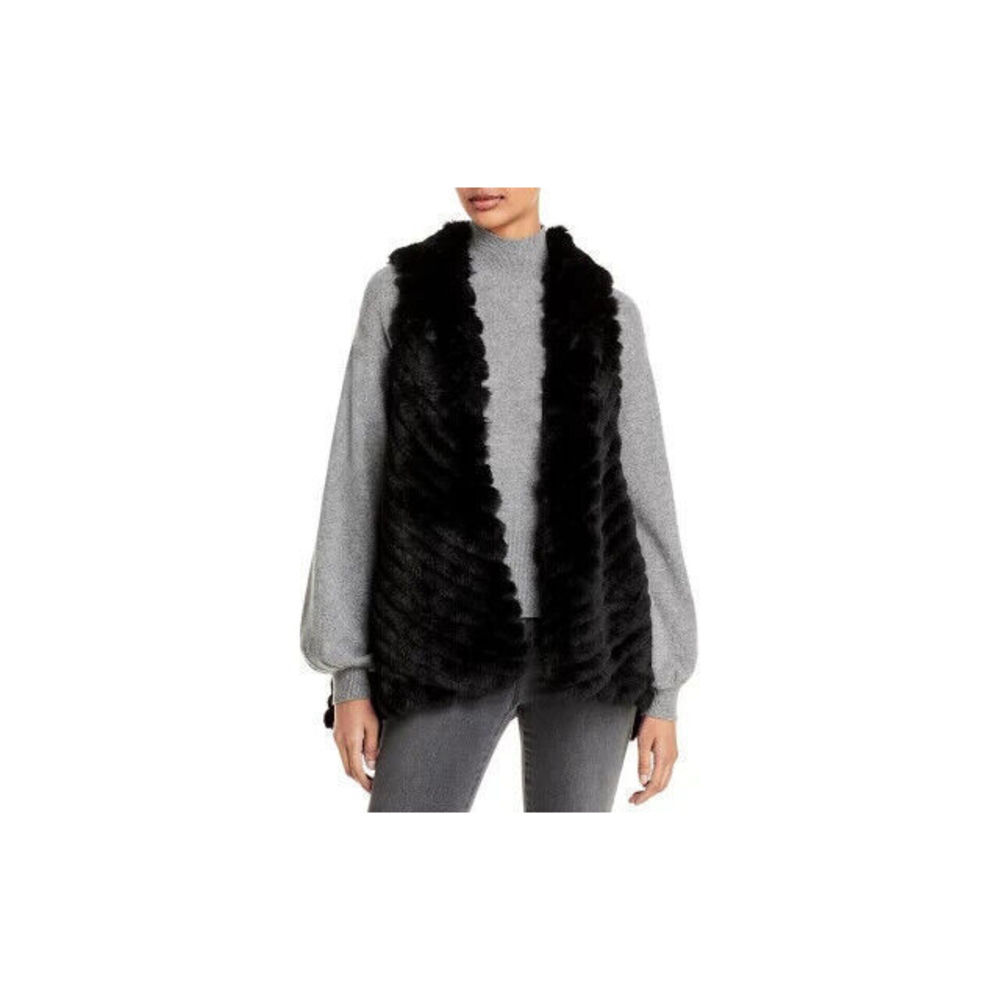 Jocelyn Striped Faux Fur Asymmetric Vest Black OSFA Rtl $250